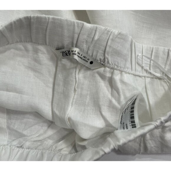 Zara Linen Wide Leg Drawstring Pants in White - Picture 4 of 4